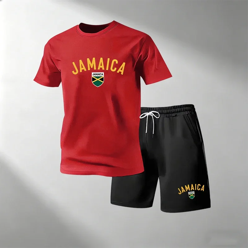 Home Gym Kit - ジャマイカ サマーカジュアルTシャツセット メンズ Oネック 半袖 +