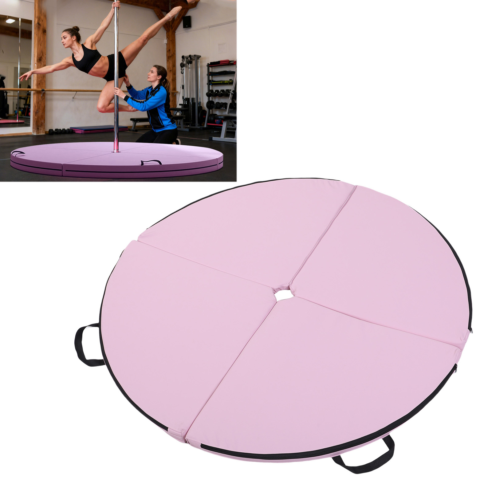 Home Gym Floor - 折りたたみ式ポールダンスマット ポールダンスクラッシュマット PU製 丸型折りたたみ式ポールダンス安全パッド トレーニングフィットネス ホームジム用