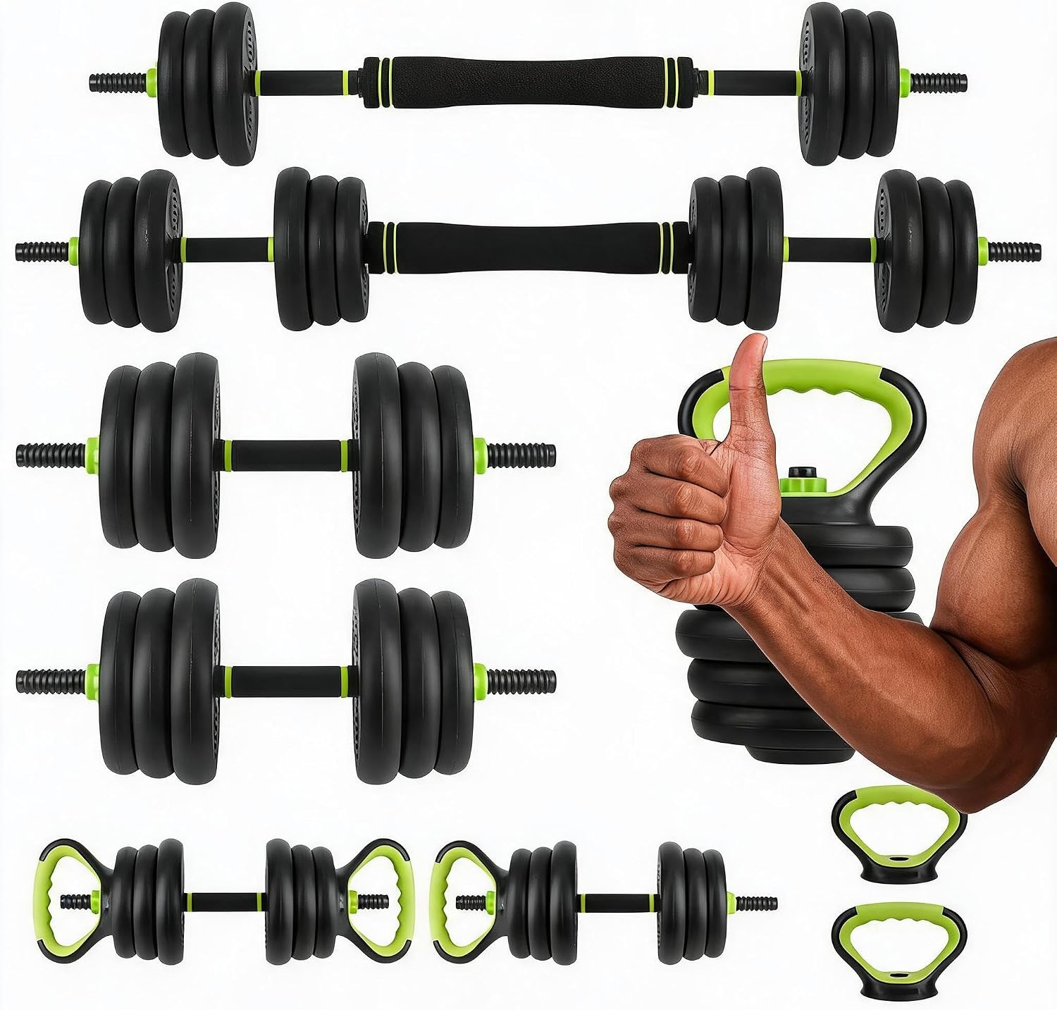 Home Gym Kit - 4 in 1調整可能なダンベルセット、44ポンドのフリーウェイトセット、ダンベル、バーベル、ケトルベル、プッシュアップとして使用可能、ホームジムフィットネスエクササイズ用