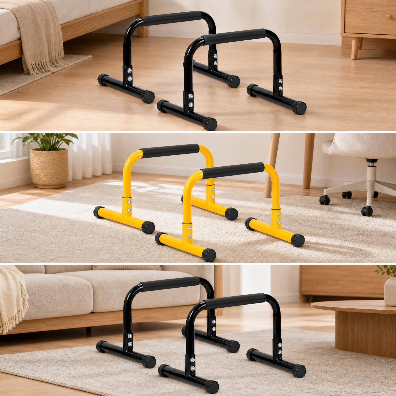 Push Up Stand Bar - 高さ調節可能な腕立て伏せサポートバー2本セット、パッド入りハンドグリップ付き、滑り止め加工、逆立ちトレーニングや体幹強化に最適