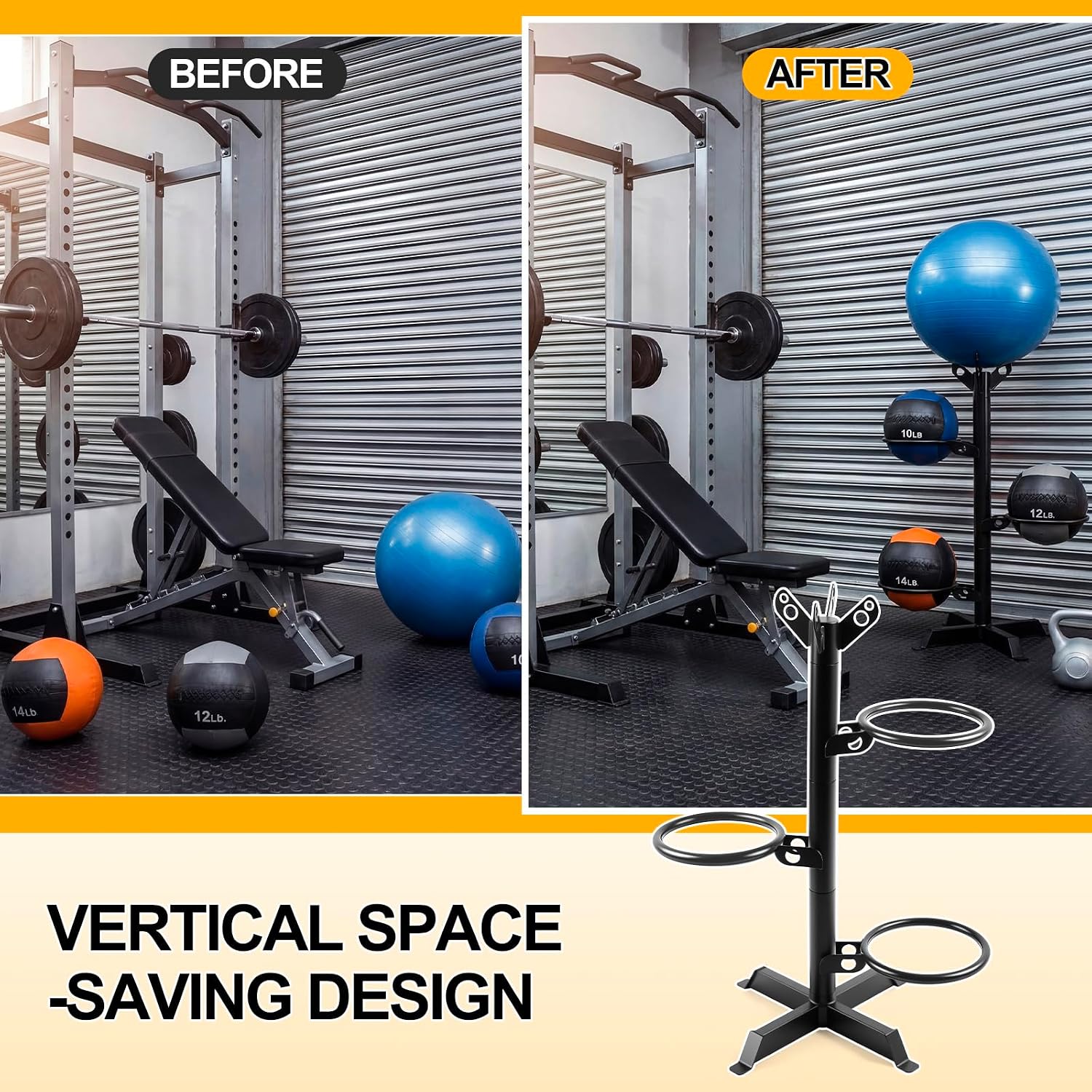 ホームジム用メディシンボールラック、回転リング付き4段垂直収 - Medicine Ball Slam のレビューと価格